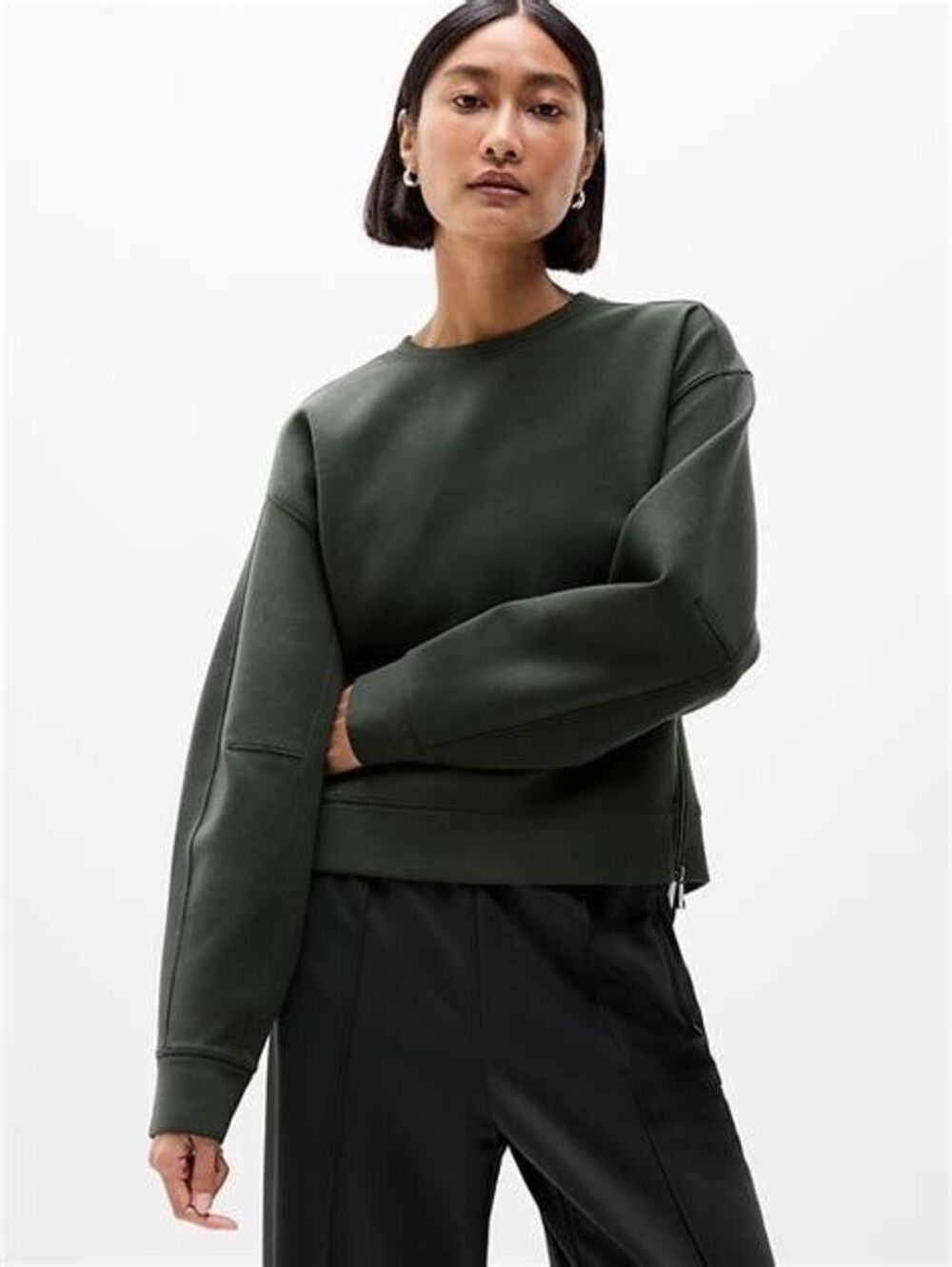 Athleta Form Knit Crew Sweatshirt Elm Green #845210
